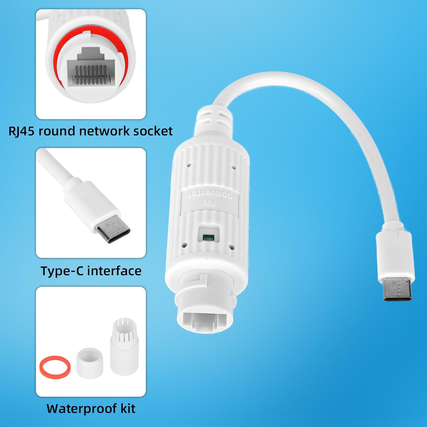 Outdoor Power Adapter Usb - محول طاقة POE إلى USB-C مقاوم